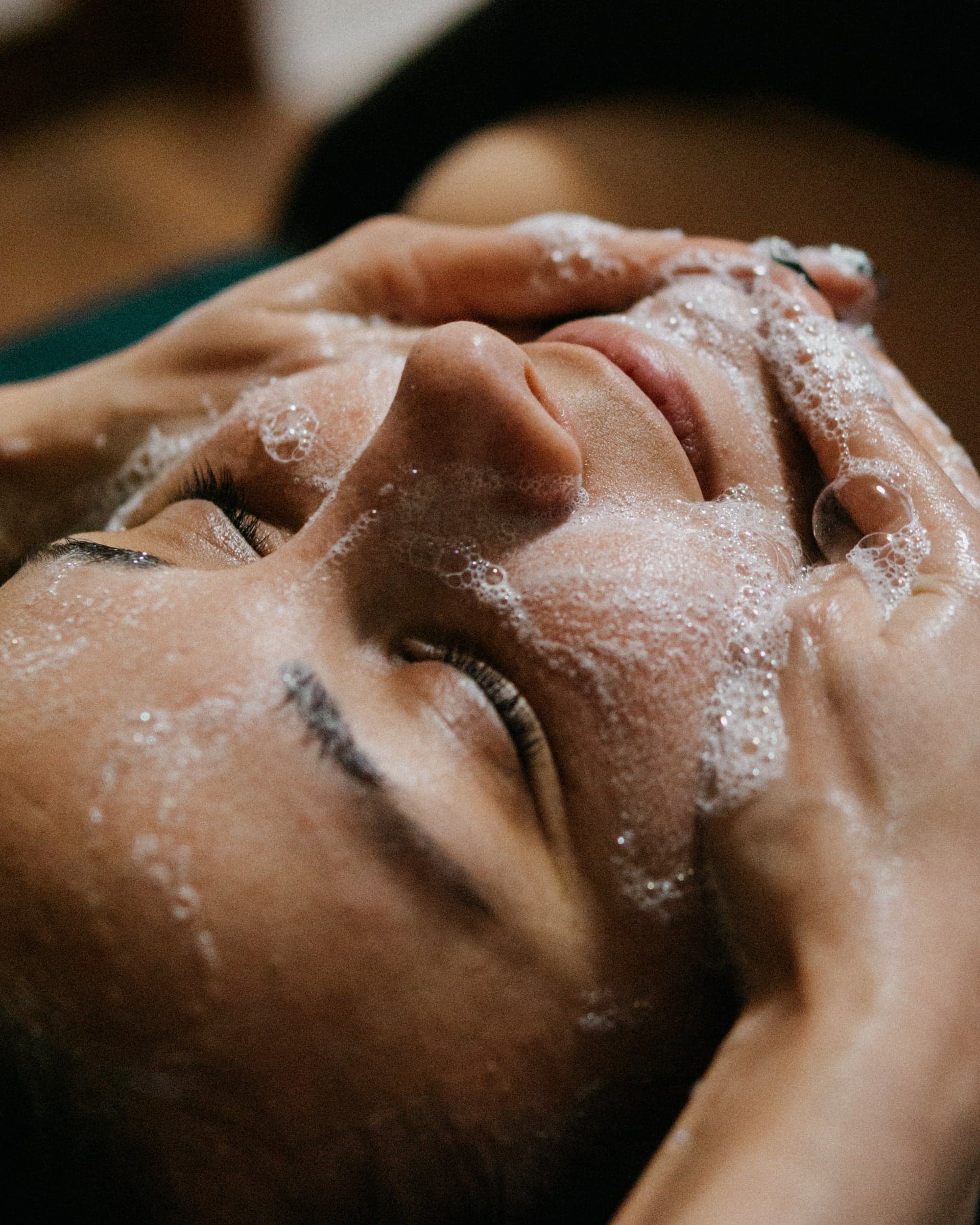 Close-up of a foam cleanse treatment at Succulent Skin Studio